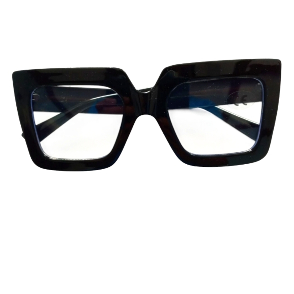 NWT Women's Fashion Non Prescription Black/Faux Gold Large Framed Square Glasses